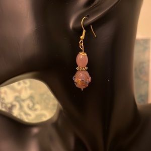 Handmade Beaded Pink & Gold Tone Earrings